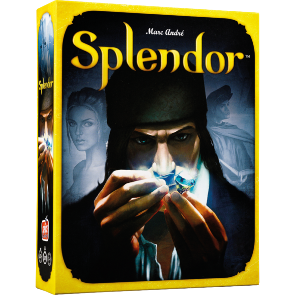 De voorkant van de doos van het spel Splendor.