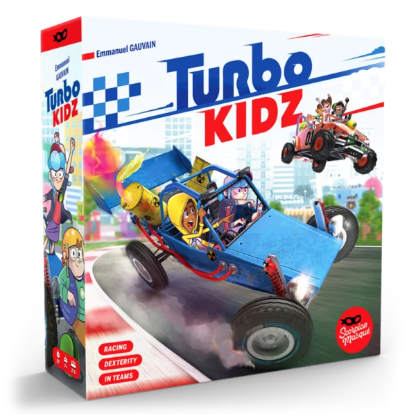 Voorkant van de doos van het kinderspel Turbo Kidz