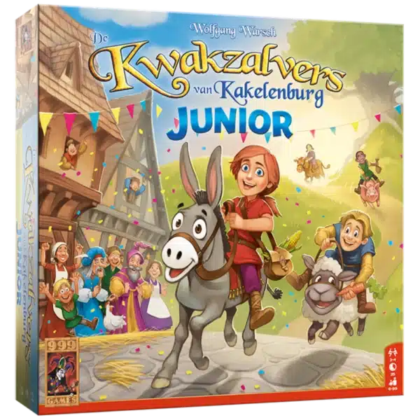 Voorkant van het bordspel de Kwakzalvers van Kakelenburg Junior