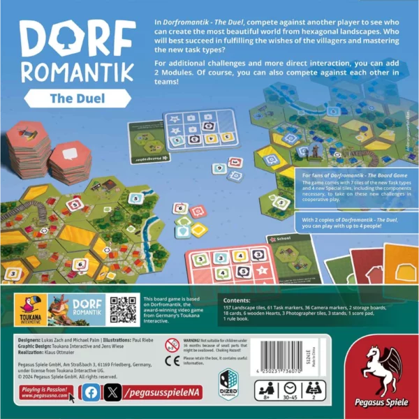 Achterkant van de doos van het bordspel Dorfromantik The Duel