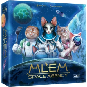 Voorkant van de doos van het familiespel MLEM Space Agency