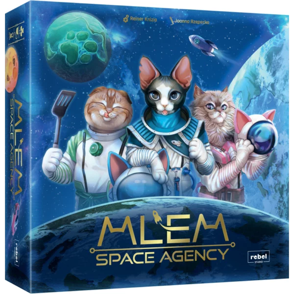 Voorkant van de doos van het familiespel MLEM Space Agency