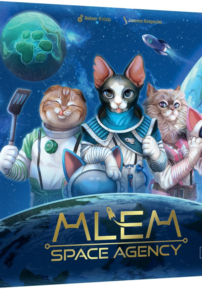 Voorkant van de doos van het familiespel MLEM Space Agency