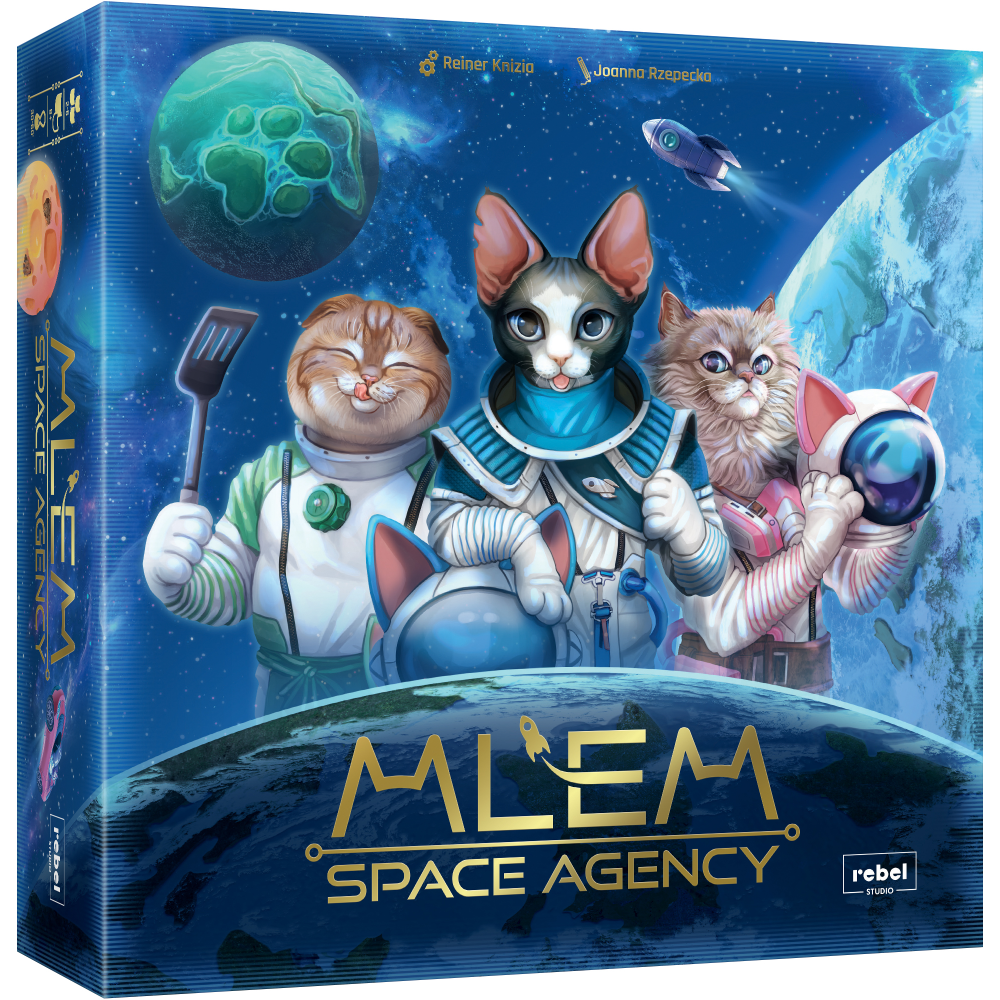 Voorkant van de doos van het familiespel MLEM Space Agency